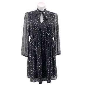 Lane Bryant Polka Dot Chiffon Fit & Flare Dress 16 Keyhole Neck Elastic Waist